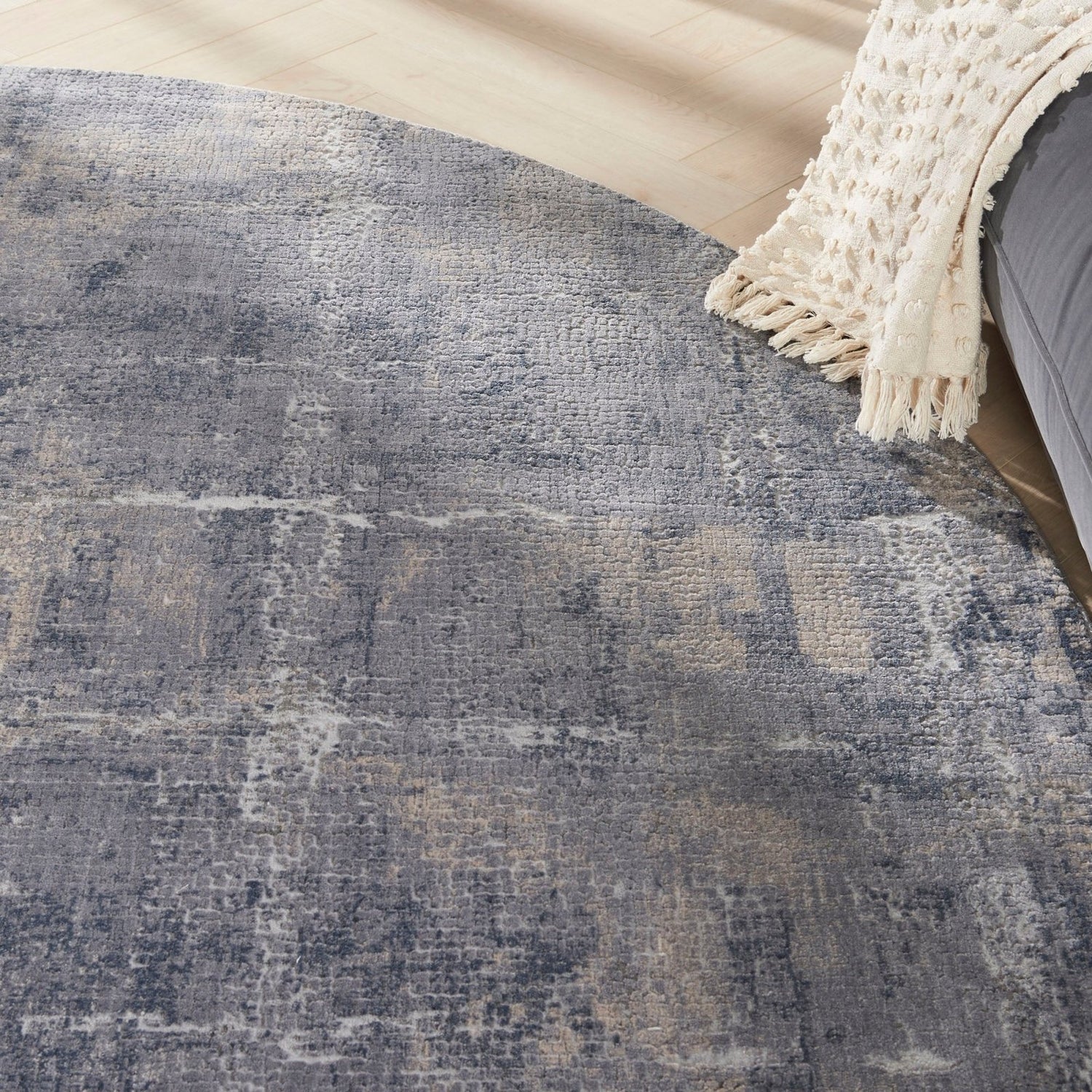 Rustic Rugs Grey Nourison Rustic Textures RUS06 Grey Beige Round Rug – Love-Rugs