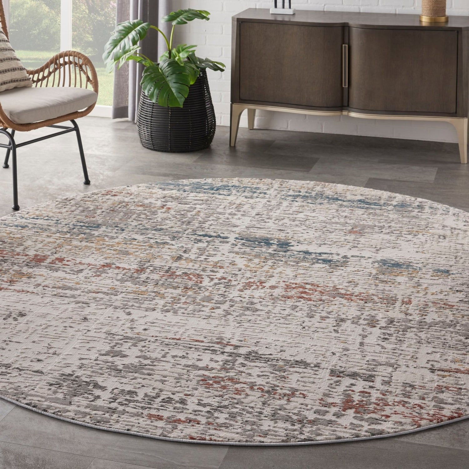 Rustic Multi Rug Nourison Rustic Textures RUS14 Light Grey Multi Round Rug – Love-Rugs
