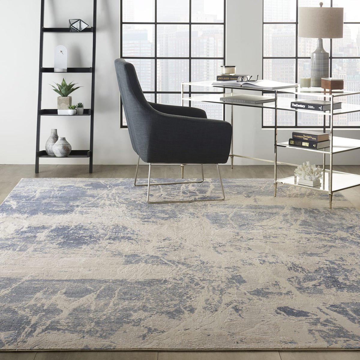 Nourison Silky Textures SLY02 Blue Cream Rug - Love-Rugs
