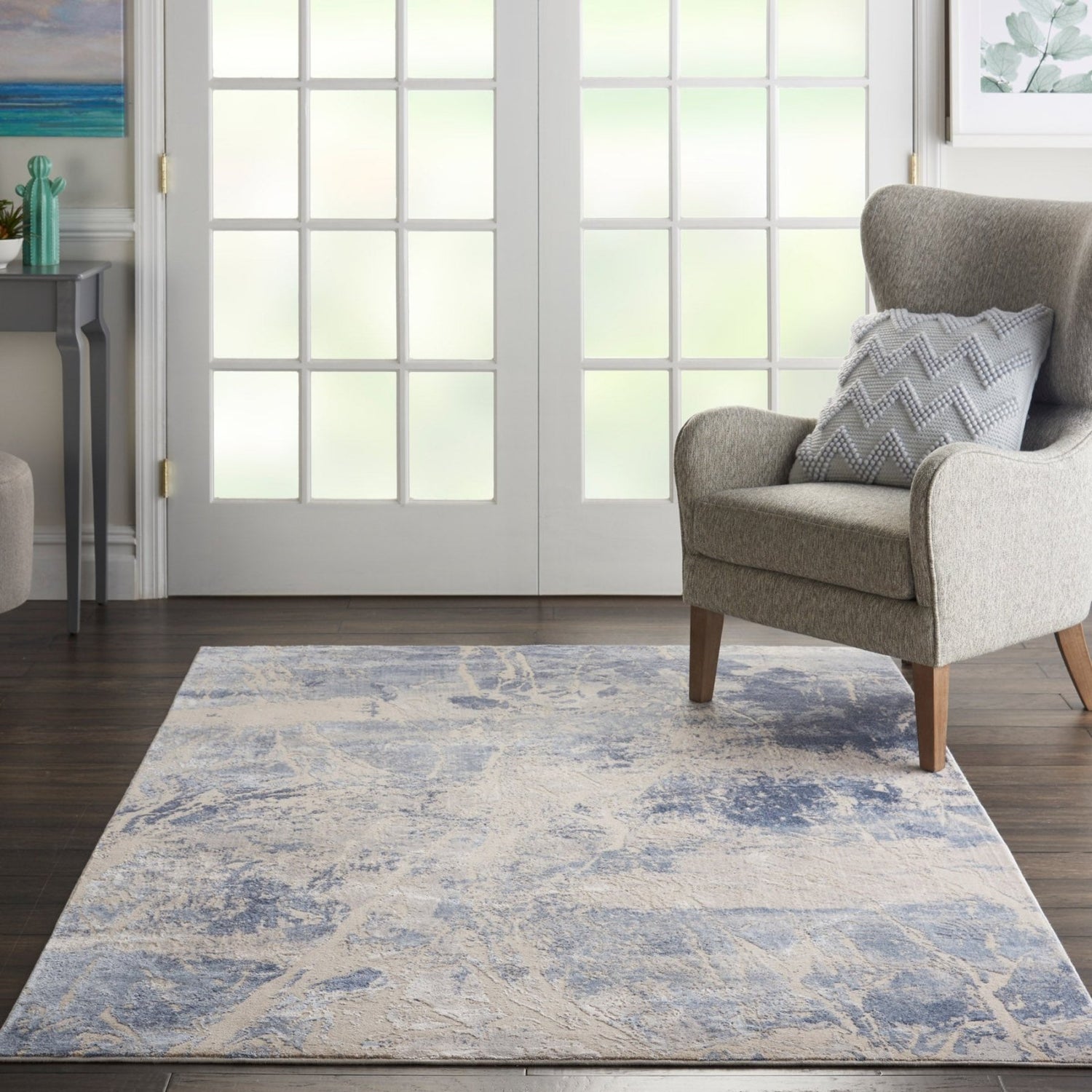 Nourison Silky Textures SLY02 Blue Cream Rug - Love-Rugs