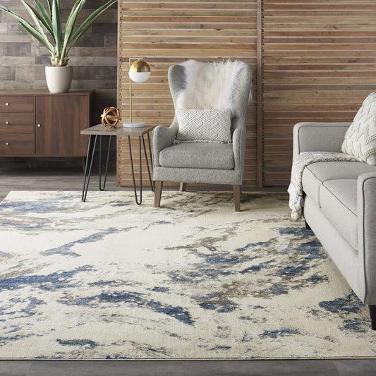 Nourison Silky Textures SLY03 Blue Ivory Grey Rug - Love-Rugs alternate image