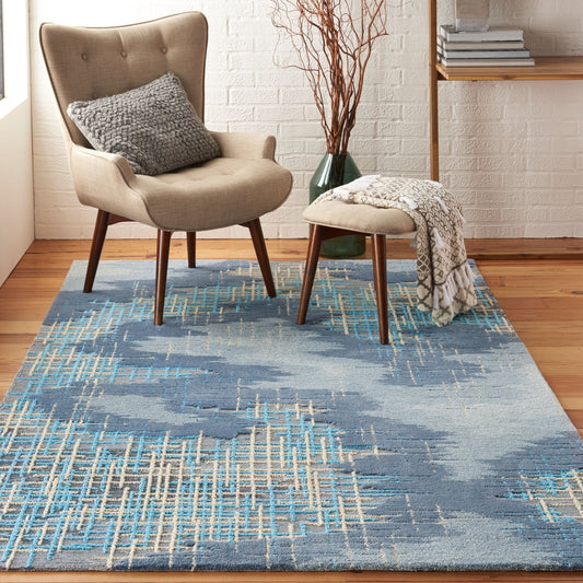 Nourison Symmetry SMM08 Blue Beige Rug - Love-Rugs