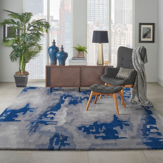 Nourison Symmetry SMM10 Grey Blue Rug - Love-Rugs