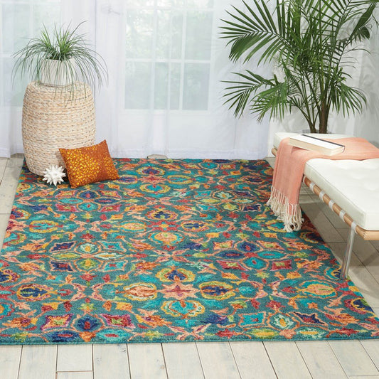 Nourison Vibrant VIB08 Teal Rug - Love-Rugs