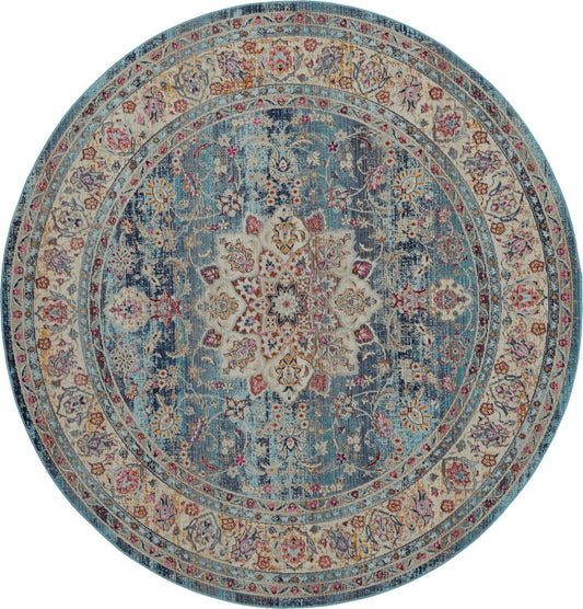 Nourison Vintage Kashan VKA01 Blue Round Rug - Love-Rugs