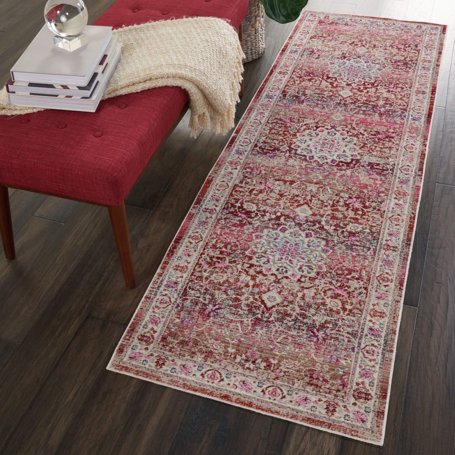 Ruby Red Runner Rug Nourison Vintage Kashan VKA01 Red Runner Rug – Love-Rugs
