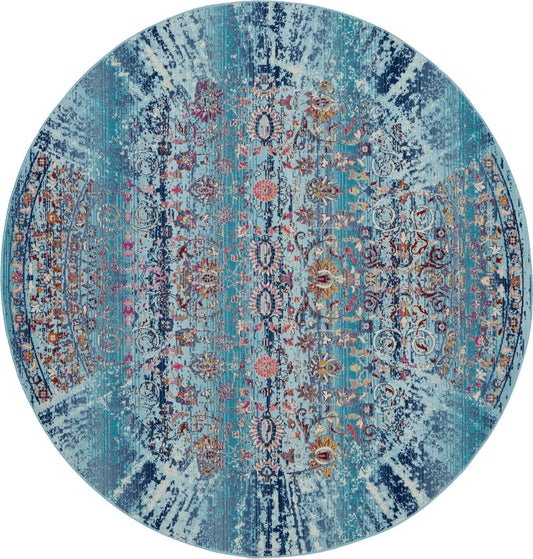 Nourison Vintage Kashan VKA02 Blue Round Rug - Love-Rugs