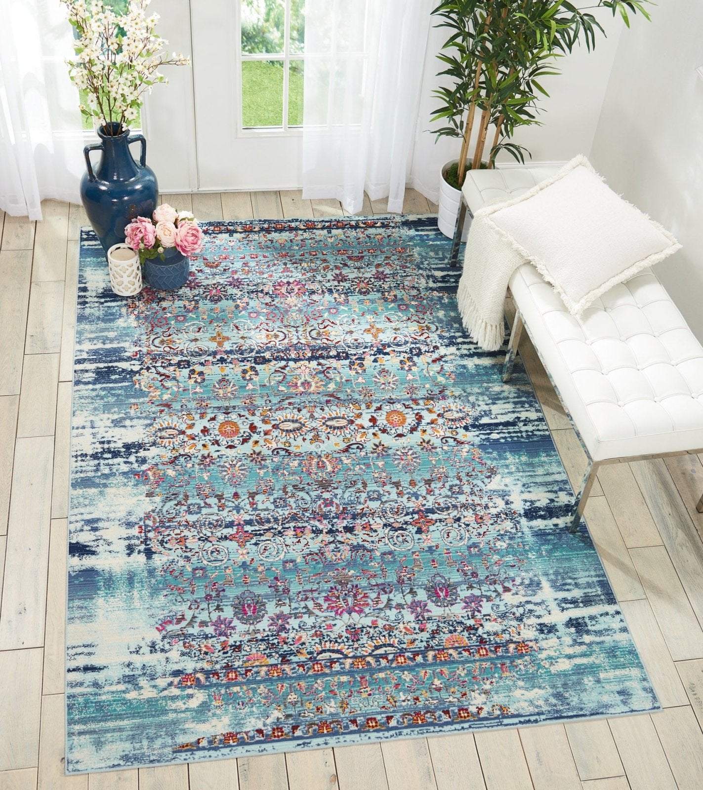 Retro Blue Rug Nourison Vintage Kashan VKA02 Blue Rug – Love-Rugs