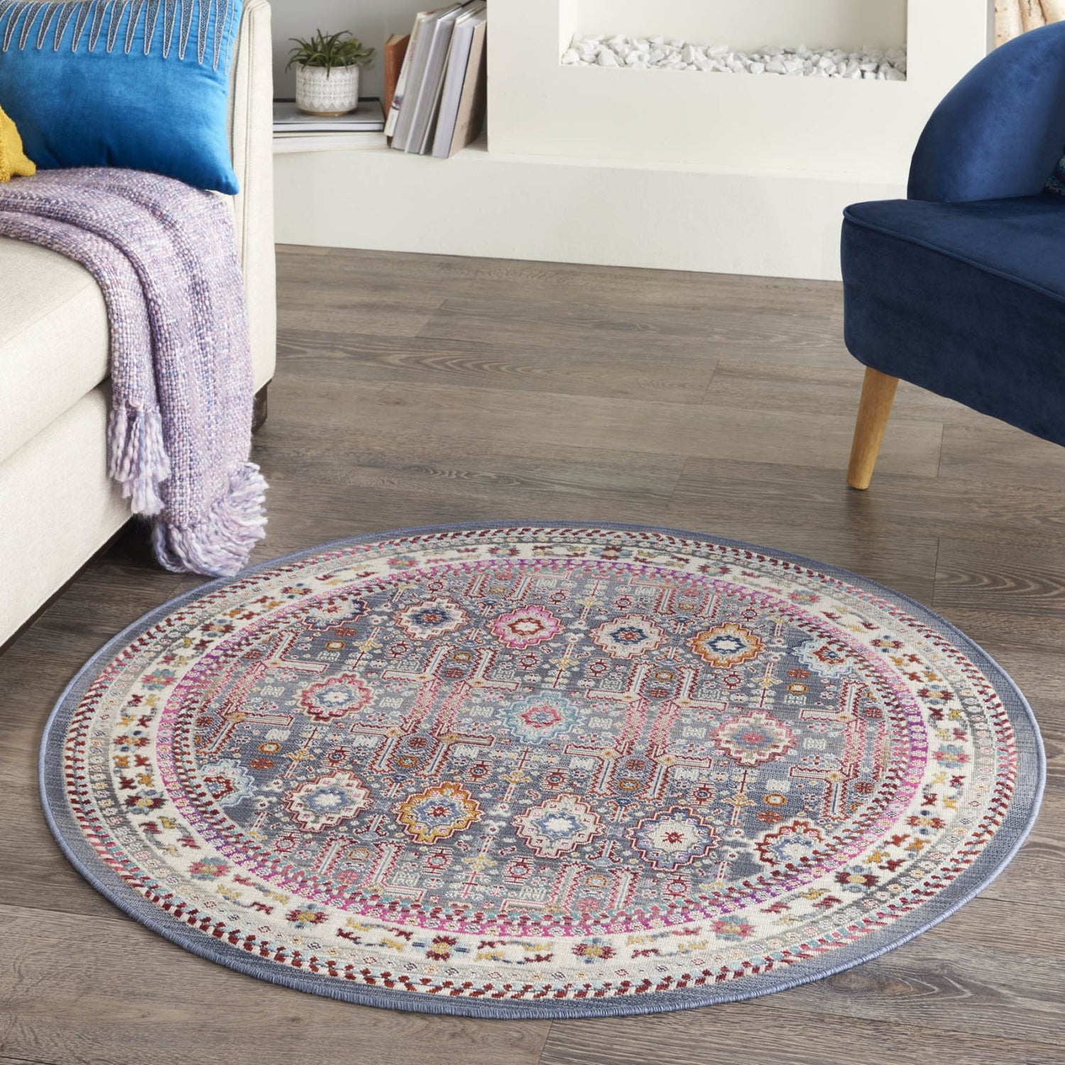 Nourison Vintage Kashan VKA05 Grey / Multicolour Round Rug – Love-Rugs