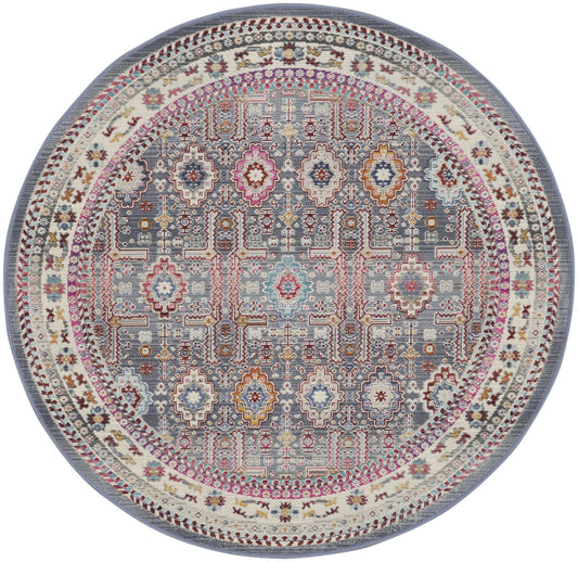 Nourison Vintage Kashan VKA05 Grey / Multicolour Round Rug - Love-Rugs