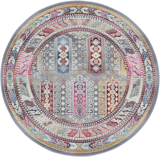 Nourison Vintage Kashan VKA06 Grey / Multicolour Round Rug - Love-Rugs
