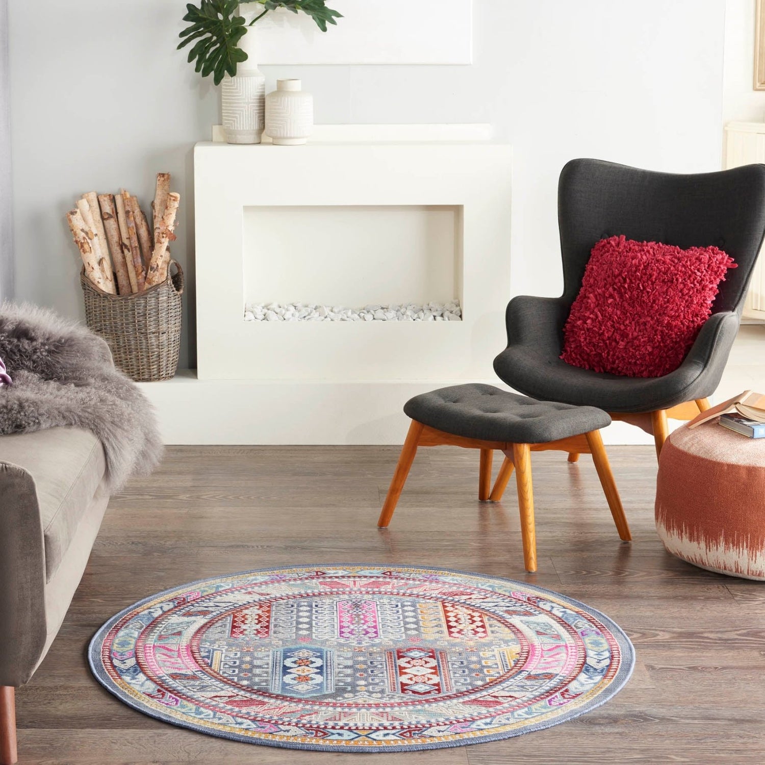 Multicolour Retro Rug Nourison Vintage Kashan VKA06 Grey / Multicolour Round Rug – Love-Rugs