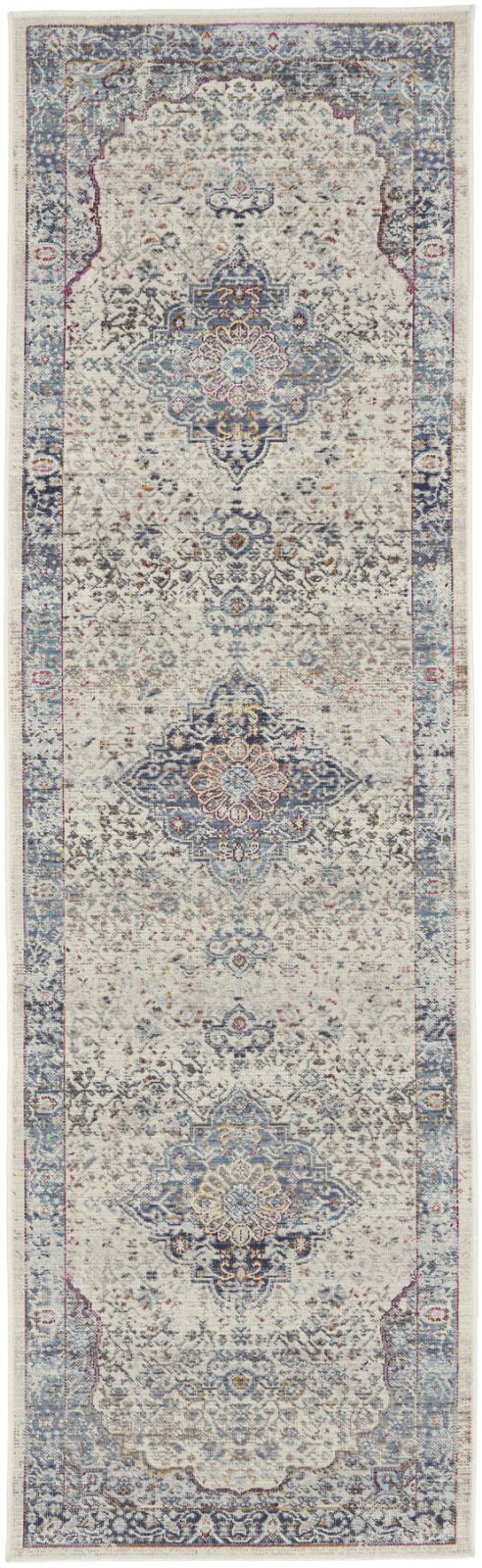 Nourison Vintage Kashan VKA07 Ivory Blue Runner Rug - Love-Rugs