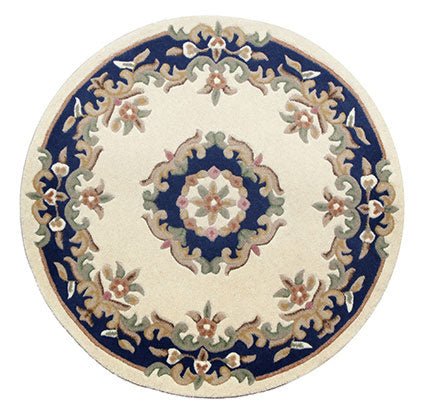Royal Cream Blue Circle Round Rug - Love-Rugs