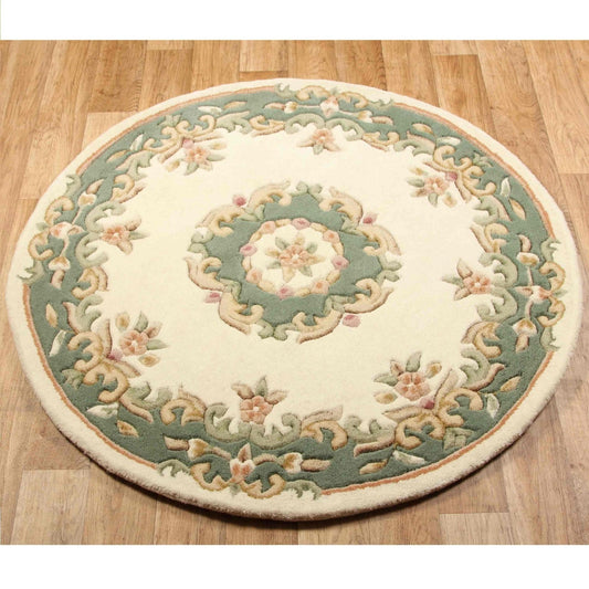 Royal Cream Green Circle Round Rug - Love-Rugs